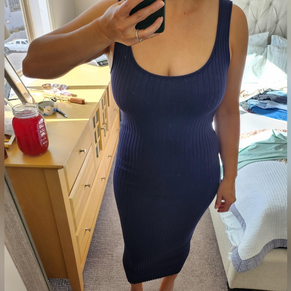 Navy Blue Bodycon Midi Dress